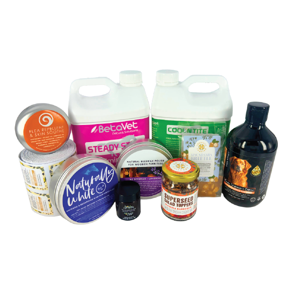 full colour labels on bottles and jars